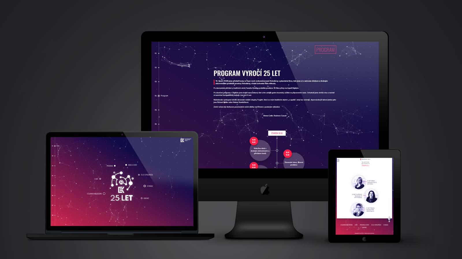 View of the website in an isomorphic presentation of the various screens